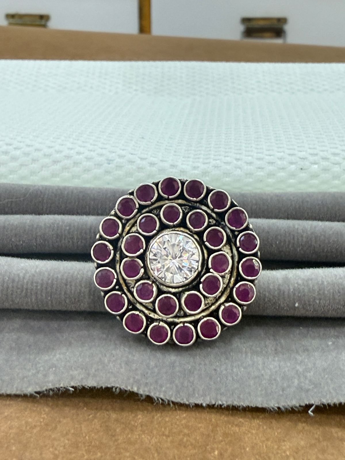 Premium 92.5 Silver Kundan Circle Adjustable   Women’s Ring